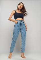 Calça Mom Jeans Marmorizado Jeans Claro Salvatore Fashion