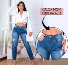 Calça Mom Larga Feminina Super Estilosa Cintura Alta Jeans Calça Mom Larga Feminina Super Estilosa Cintura Alta Jeans
