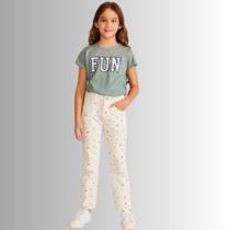 Calça Mom Menina Cogumelos Em Sarja Com Elastano -Carinhoso Calça Mom Menina Cogumelos Em Sarja Com Elastano -Carinhoso