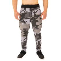 Calça MXD Conceito Moletom Camuflado Cinza Escuro Detalhe Preto