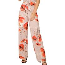 Calça Onça Preta Pantalona Estampada Bege Calça Onça Preta Pantalona Estampada Bege