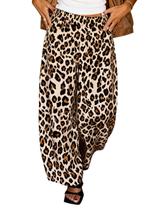 Calça Palazzo de perna larga Tankaneo feminina com estampa de leopardo