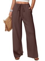 Calça Palazzo Feminina ANRABESS de Pernas Largas Marrom M Calça Palazzo Feminina ANRABESS de Pernas Largas Marrom M