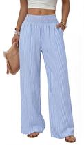 Calça Palazzo Larga Listrada Sampeel com Bolsos Azul Calça Palazzo Larga Listrada Sampeel com Bolsos Azul