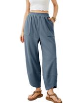 Calça Palazzo Xiaoxuemeng de Perna Larga com Cós Elástico e Bolsos Calça Palazzo Xiaoxuemeng de Perna Larga com Cós Elástico e Bolsos