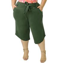 Calça Pantacourt Cinto Laço Bolso Moda Feminina Plus Size