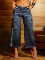 Calça Pantacourt com Bolsos Cargo PitBull Jeans 89692 COR:AZUL MEDIOTAMANHO:42