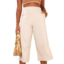 Calça Pantacourt de Linho Bege Calça Pantacourt de Linho Bege