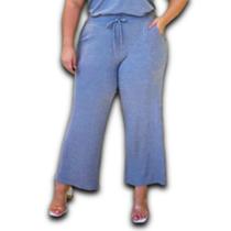 Calça Pantacourt Feminina Malha Canelada Forrado Amarração Fake c/Bolso Plus Size