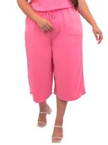 Calça Pantacourt Feminina Plus Size Rosa Claro Liocel Cós Elástico Cambos Jeans