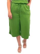 Calça Pantacourt Plus Size Liocel Verde Oliva Cós Elástico Cambos Jeans