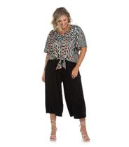 Calça Pantacourt Plus Size Preta Secret em Viscose com Elastano
