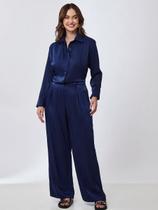 Calça Pantalona Acetinada Azul Marinho