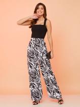 Calça pantalona alfaiataria estampa zebra print