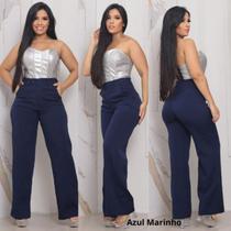 Calça Pantalona Alfaiataria Feminina Social Cintura Alta Com bolso na frente e ziper