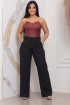 Calça Pantalona Alfaiataria Feminina Social Cintura Alta Com bolso na frente e ziper - Calça Pantalona Alfaiataria Feminina Social Cintura Alta Com bolso na frente e ziper -