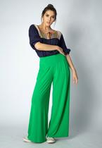 Calça Pantalona Ampla Malha com Bolso Lateral Verde Light