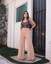 Calça Pantalona Bege Tam M Divini Moda Calça Pantalona Bege Tam M Divini Moda
