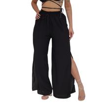 Calça Pantalona Boca de Sino Feminina Premium Fendas Laterais