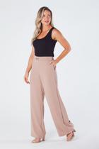 Calça Pantalona com Bolso Faca e Elástico Traseiro na Cintura e Botões Decorativos Bege Ruana Calça Pantalona com Bolso Faca e Elástico Traseiro na Cintura e Botões Decorativos Bege Ruana