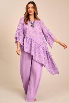 Calça Pantalona Com Bolsos Lilás Yacamim H5 Calça Pantalona Com Bolsos Lilás Yacamim H5