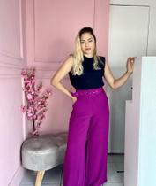 Calça Pantalona com Cinto Crepe duna