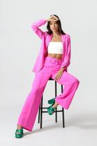 Calça pantalona com cinto em alfaiataria trimix