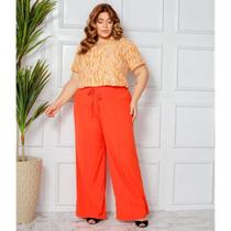 Calça Pantalona com Cós Elástico e Amarração Curve Plus Size Preto