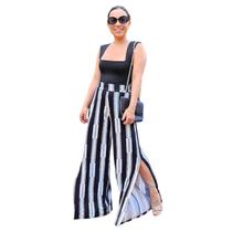 Calça pantalona com Fenda na lateral Listrado PB Calça pantalona com Fenda na lateral Listrado PB