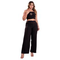 Calça Pantalona + Cropped Conjunto Feminino Preto