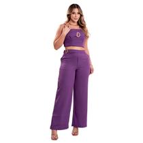 Calça Pantalona + Cropped Conjunto Feminino Purple Calça Pantalona + Cropped Conjunto Feminino Purple