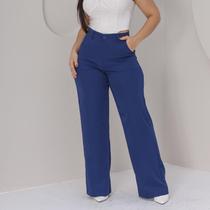 Calça Pantalona de Alfaiataria Feminina com Caimento Elegante Disponível em Azul, Cinza e Bege