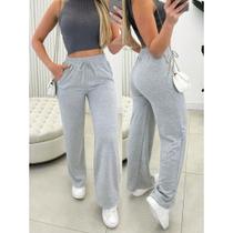 Calça pantalona de lazinho feminina cintura alta com bolso pra inverno Cor:CinzaTamanho:GG