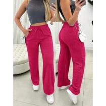 Calça pantalona de lazinho feminina cintura alta com bolso pra inverno Cor:pinkTamanho:M