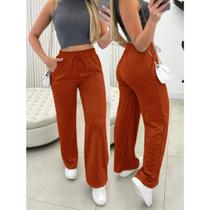 Calça pantalona de lazinho feminina cintura alta com bolso pra inverno