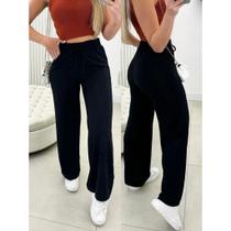 Calça pantalona de lazinho feminina cintura alta com bolso pra inverno