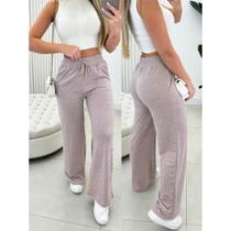 Calça pantalona de lazinho feminina cintura alta com bolso pra inverno