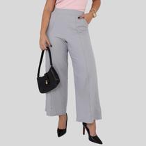 Calça Pantalona de Linho com Bolsos Laterais e Zíper