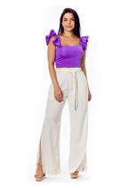 Calça Pantalona de Linho Com Lastex Calça Pantalona de Linho Com Lastex