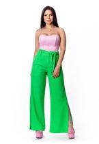 Calça Pantalona de Linho Com Lastex