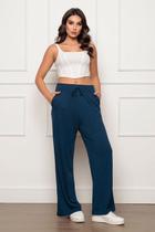 Calça Pantalona de Viscolycra com bolsos Azul Calça Pantalona de Viscolycra com bolsos Azul