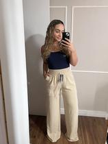Calça Pantalona, em Air Flow Duna, Cru, Elástico Cintura, Bolsos, Forro, BM1150C Calça Pantalona, em Air Flow Duna, Cru, Elástico Cintura, Bolsos, Forro, BM1150C