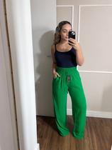 Calça Pantalona, em Air Flow Duna, Verde Bandeira, Elástico Cintura, Bolsos, Forro, BM1150V
