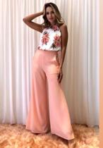 Calça pantalona em crepe na cor rose tamanho 40 Calça pantalona em crepe na cor rose tamanho 40