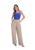 Calça pantalona em linho com detalhe cós lunender 34759 Calça pantalona em linho com detalhe cós lunender 34759