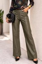 Calça pantalona em pu na cor verde musgo Calça pantalona em pu na cor verde musgo