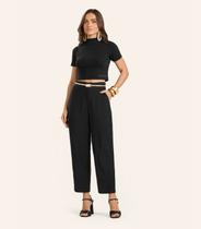 Calça Pantalona em Viscose Double Feminina Endless Preto