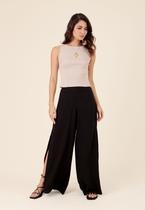 Calça Pantalona Em Viscose Fenda Lateral