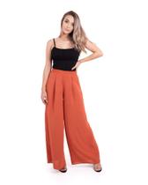 Calça Pantalona Estela De Tecido Plano Viscose Laranja Calça Pantalona Estela De Tecido Plano Viscose Laranja