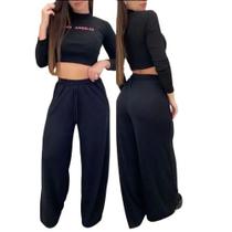 Calça pantalona feminia lanzinha com bolso e elástico na cintura, wid legg, flare -moletinho Calça pantalona feminia lanzinha com bolso e elástico na cintura, wid legg, flare -moletinho